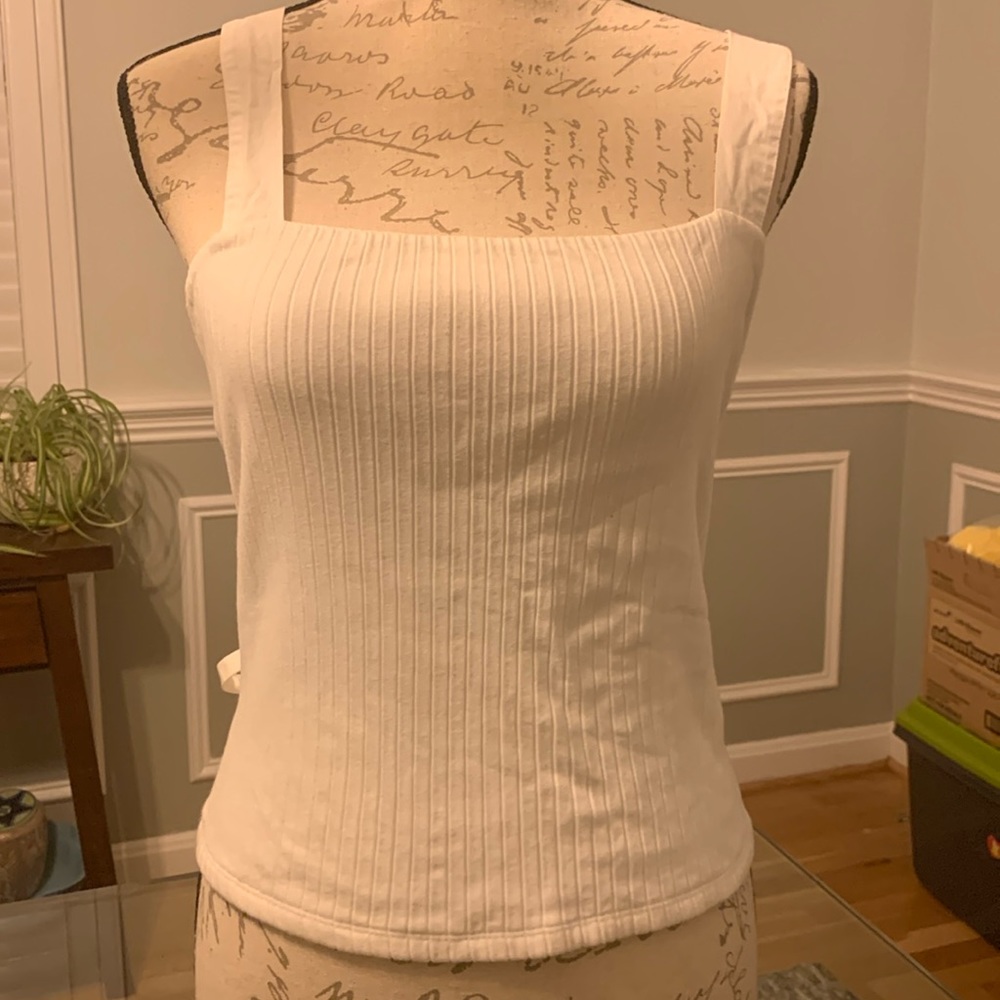 White square neck Porridge Tank ribbed with back ties